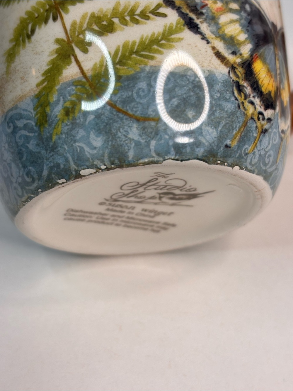Nature Themed Butterfly & Egg Ceramic Mug Set of 2, Brown Handles Susan Winget - Picture 10 of 14